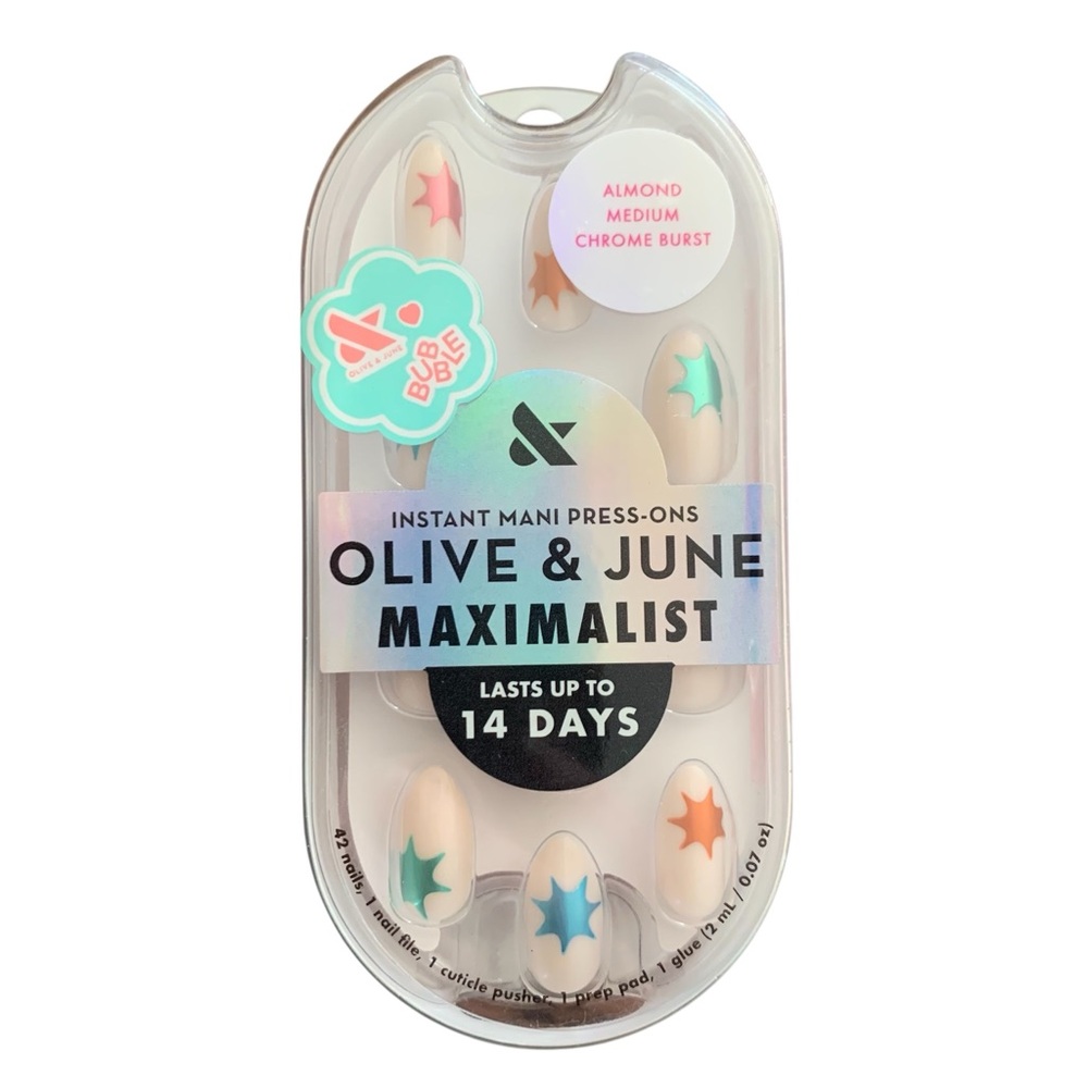 Olive & June Instant Mani Press-On Nails Almond Medium Chrome Burst NWT - Picture 1 of 6